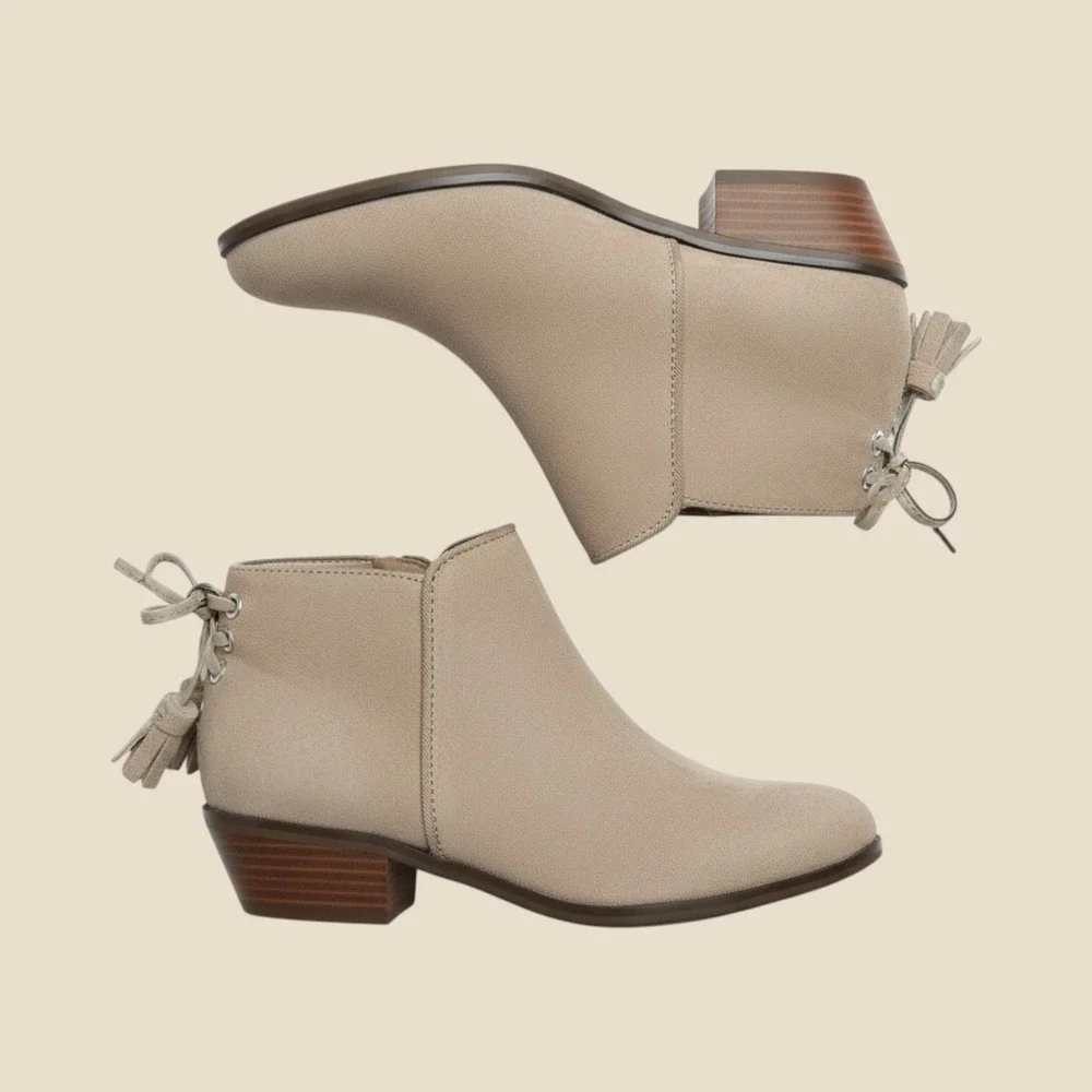 Sam Edelman Girls Petty Suede Ankle Boots Taupe Tan Tassel Zip Booties NEW